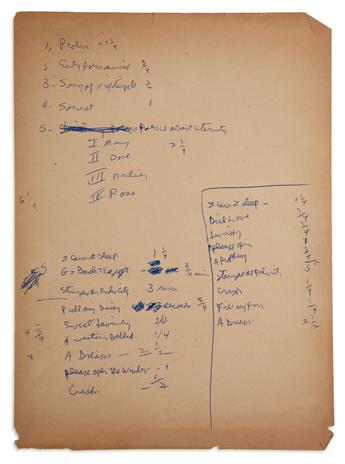 POEMS PREPARED FOR A READING, CIRCA 1948 ALLEN GINSBERG. Group of 11 Autograph Manuscripts, unsigned, includi...